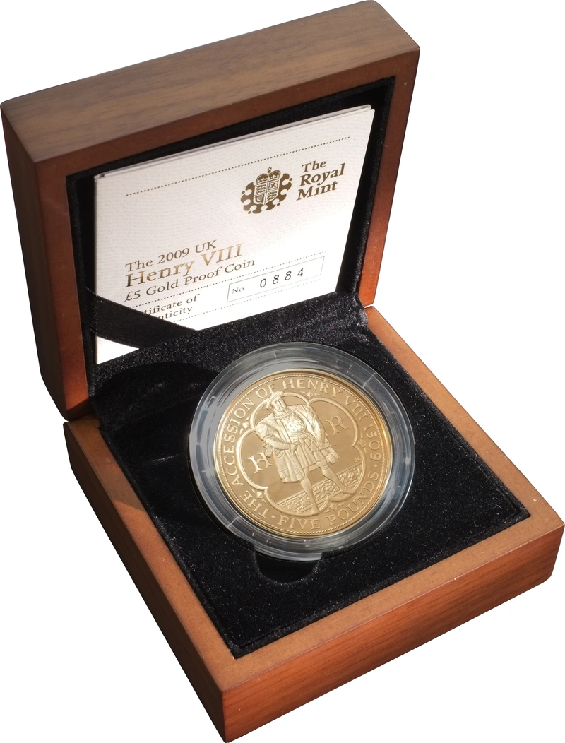 2009 Proof Gold Crown £5 Coin Henry VIII Boxed