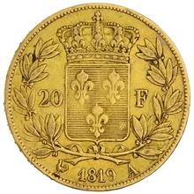 1819 20 French Francs Gold Coin Louis XVIII A