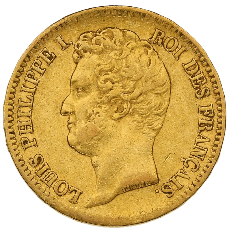 1831 20 French Francs Gold Coin Louis-Philippe Incuse Rim Lettering A