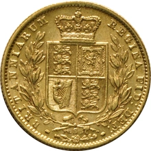 1872 Gold Sovereign - Victoria Young Head Shield Back- S