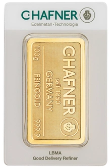 100g Gold Bar C. Hafner Minted