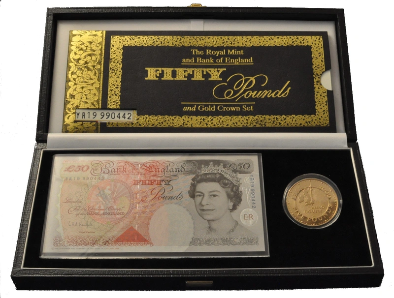 2000 Proof Gold Crown £5 Coin with £50 note Millennium Boxed