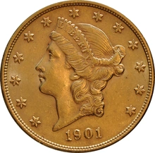 1901 $20 Double Eagle Liberty Head Gold Coin, Philadelphia