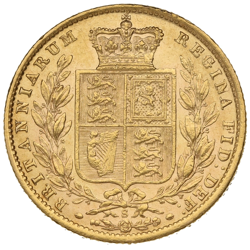 1873 Gold Sovereign - Victoria Young Head Shield Back- S