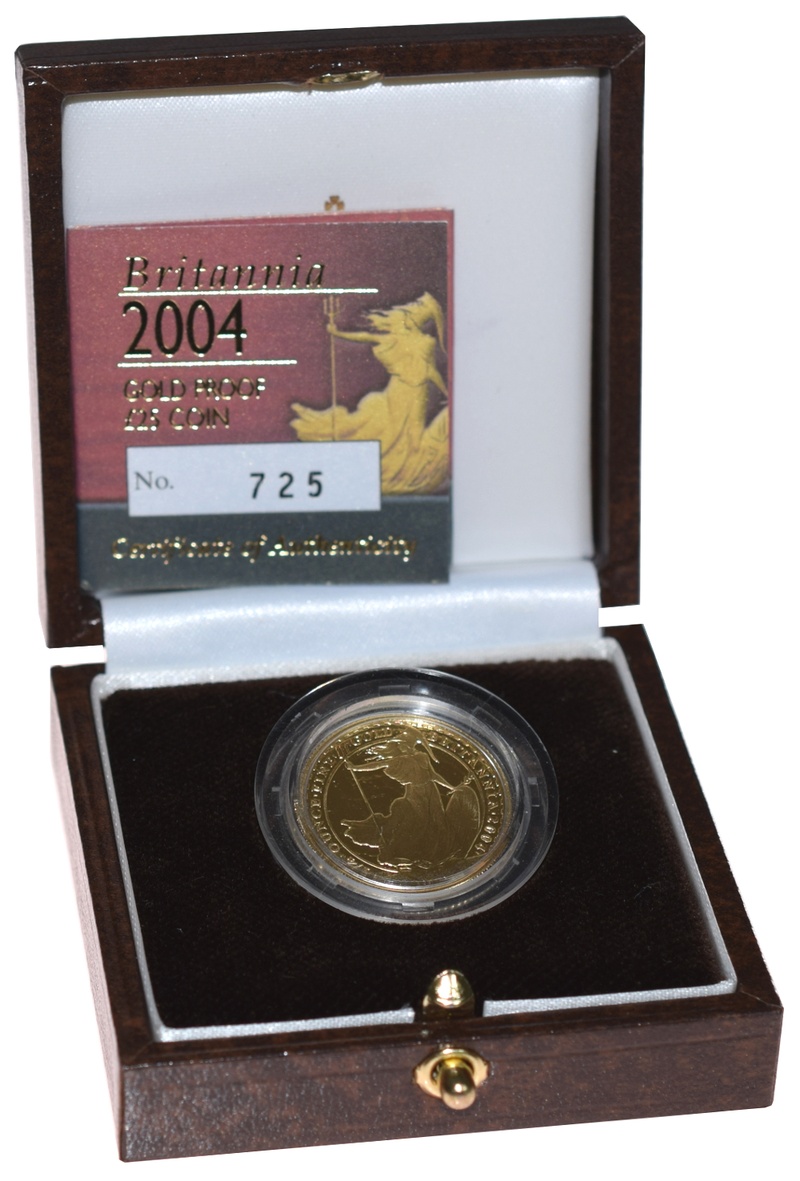 2004 Britannia Quarter Ounce Gold Proof Coin boxed with COA
