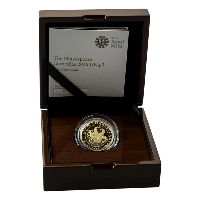 2016 £2 Two Pound Proof Gold Coin: The Shakespeare Comedies Boxed