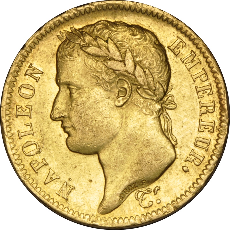 40 French Francs Napoleon I Emperor Laureate Head 1807-1813