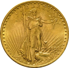 1908 $20 Gold Coin Double Eagle St Gaudens Head Denver