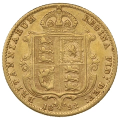 1892 Gold Half Sovereign Queen Victoria Jubilee Head Shield Back
