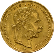 Gold Austrian 20 Francs 8 Florins