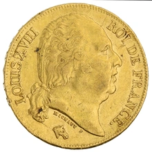 1818 20 French Francs Gold Coin Louis XVIII A