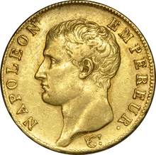 40 French Francs Napoleon First Empire Bare Head 1804-1807
