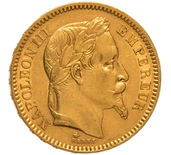 1866 20 French Francs Gold Coin Napoleon III A