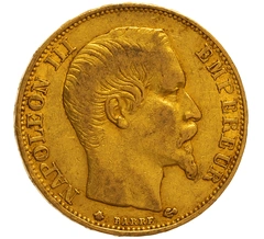 1859 20 French Francs Gold Coin Napoleon III BB