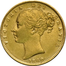 1860 Gold Sovereign - Victoria Young Head Shield Back- London large 0