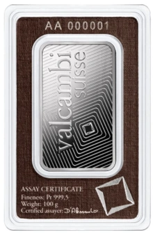 Valcambi 100 Gram Platinum Bar Minted