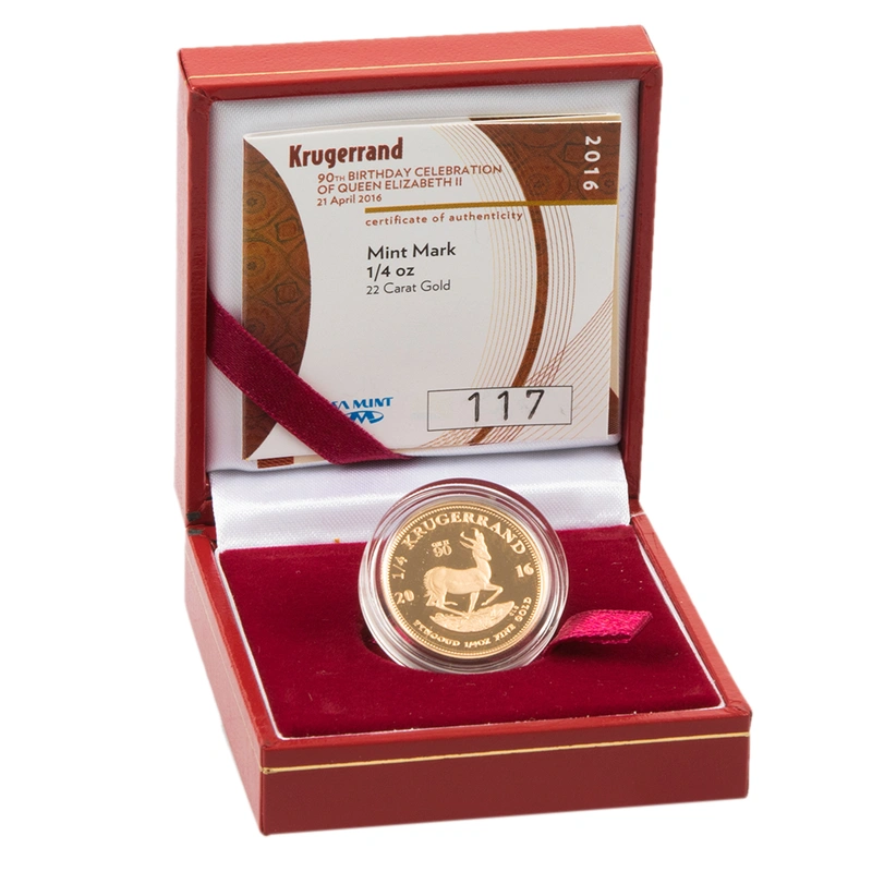 2016 1/4oz Gold Proof Krugerrand QEII 90th Birthday- Boxed
