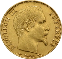 20 French Francs Gold Coin Napoleon III Bare Head