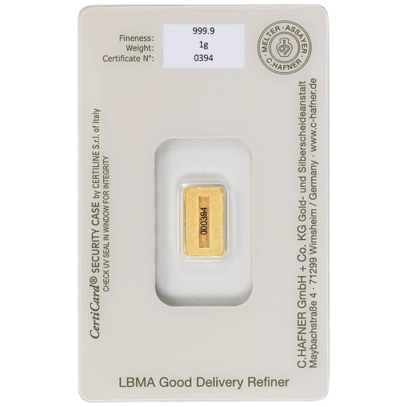 C. Hafner 1 Gram Gold Minted Bar