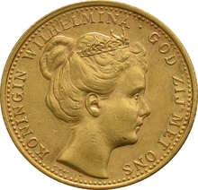 Dutch 10 Guilders Gold Coin Wilhelmina Coronet Head 1898