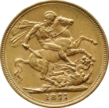 1877 Gold Sovereign Coin Queen Victoria Young Head Melbourne