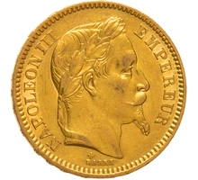 1864 20 French Francs - Napoleon III Laureate Head - BB