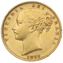 1882 Gold Sovereign - Victoria Young Head Shield Back- S