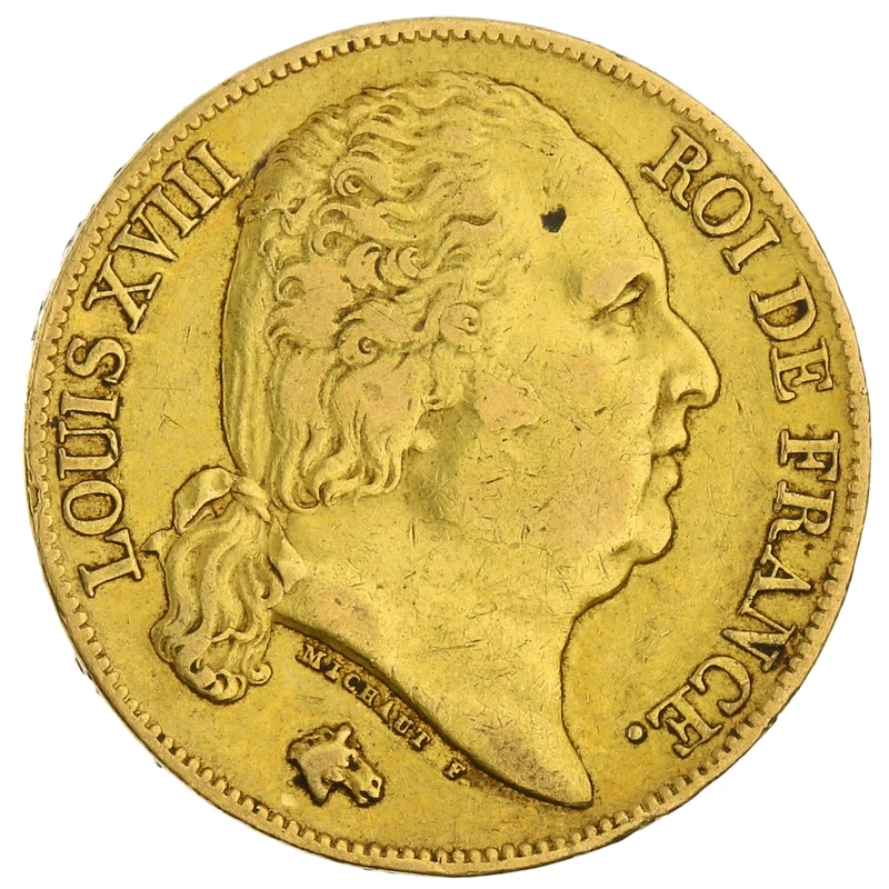 1819 20 French Francs Gold Coin Louis XVIII A