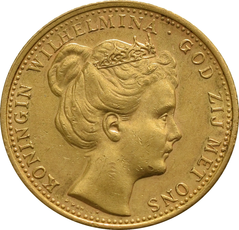 Dutch 10 Guilders Gold Coin Wilhelmina Coronet Head 1898