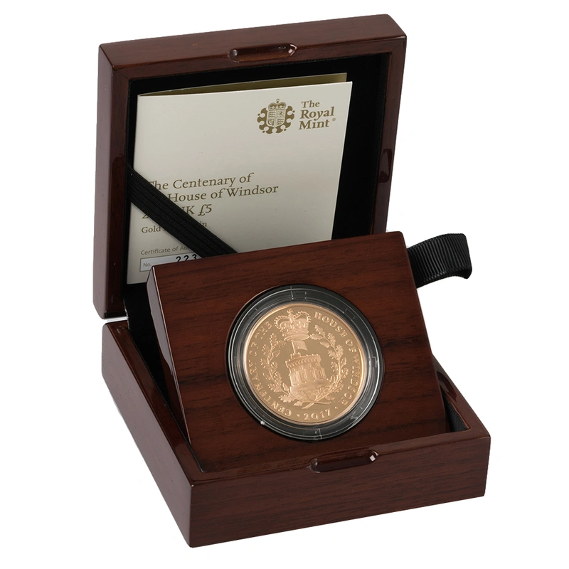 2017 - Gold £5 Proof Crown - House of Windsor Centenary Boxed