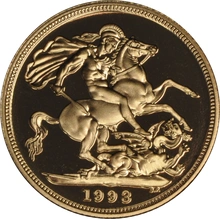 1993 Proof Sovereign Elizabeth Third head No box or certificate
