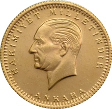Turkish 100 Piastres Kurush Gold Coin - Kemal Ataturk