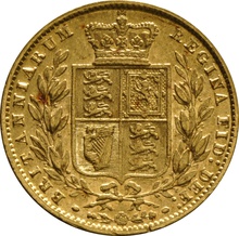 1859 Gold Sovereign - Victoria Young Head Shield Back- London