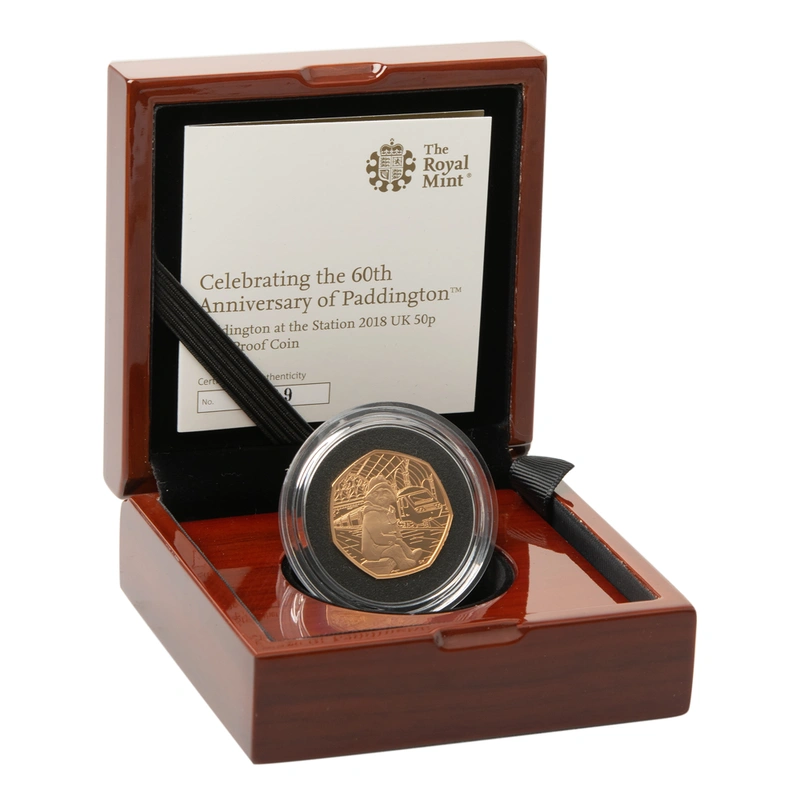 2018 Paddington the Station Fifty Pence 50p Proof Gold Coin Boxed