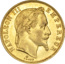 50 French Francs Gold Coin Napoleon III Laureate Head