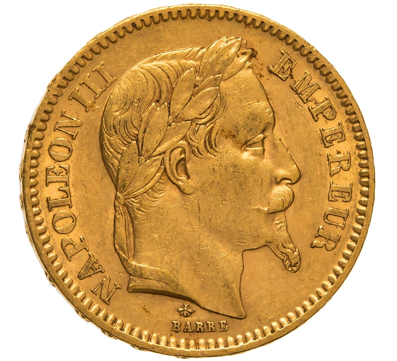 1865 20 French Francs Gold Coin Napoleon III A