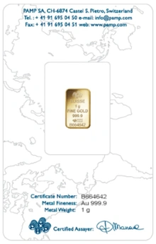 PAMP Rosa 1 Gram Gold Bar Minted