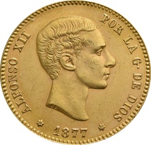 25 Spanish Pesetas - Alfonso XII Young Head