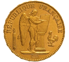 1897 20 French Francs Gold Coin Guardian Angel Genius A