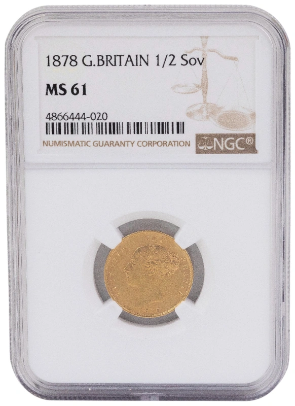1878 Half Sovereign Victoria Young Head Shield Back - London NGC MS61