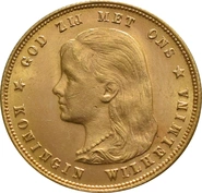 Dutch 10 Guilders Gold Coin Wilhelmina Young Head 1897