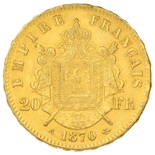 1870 20 French Francs Gold Coin Napoleon III A