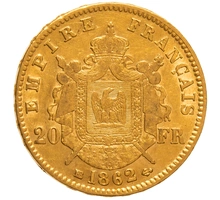 1862 20 French Francs Gold Coin Napoleon III BB