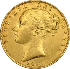 1853 Gold Sovereign Coin Queen Victoria Young Head Shield Back