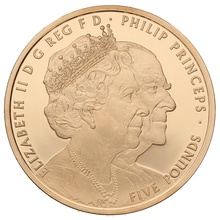 2017 - Gold £5 Proof Crown, Platinum Wedding Anniversary Boxed