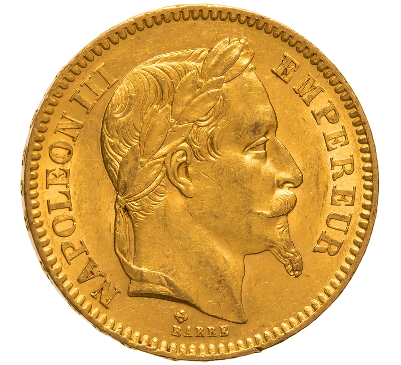 1865 20 French Francs Gold Coin Napoleon III BB