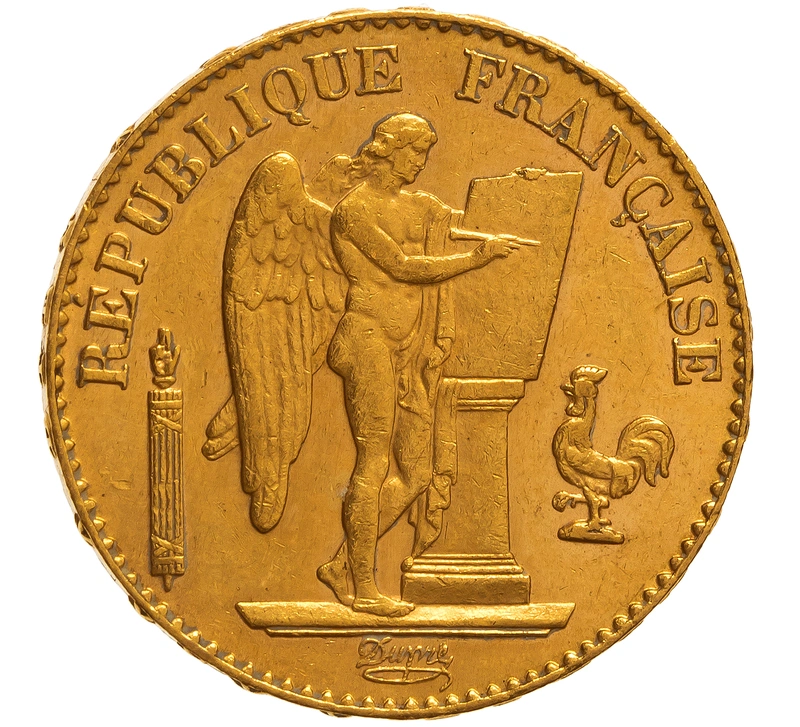 1897 20 French Francs Gold Coin Guardian Angel Genius A