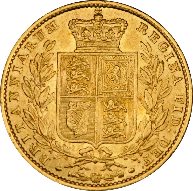 1852 Gold Sovereign - Victoria Young Head Shield Back- London