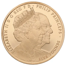 2017 - Gold £5 Proof Crown, Platinum Wedding Anniversary Boxed