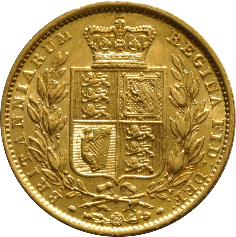 1851 Gold Sovereign Coin Queen Victoria Young Head Shield Back